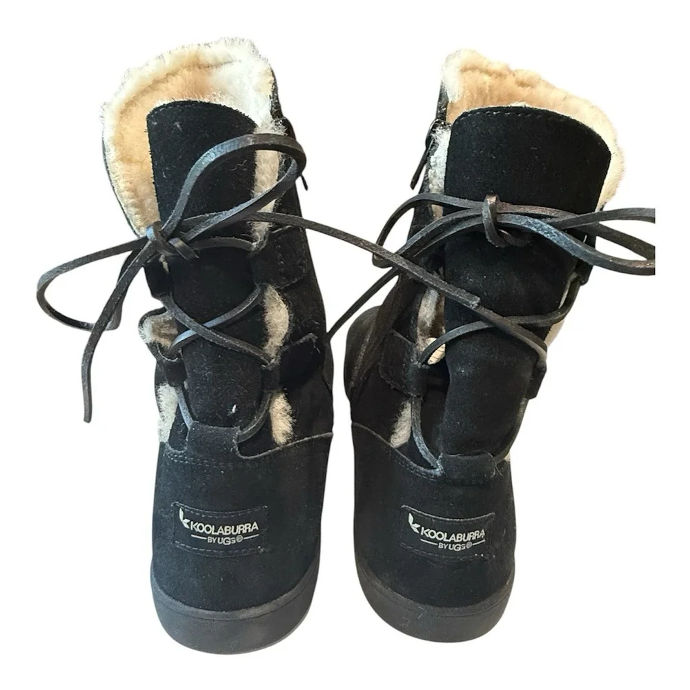 Koolaburra By UGG Suede Shazi Short Boot Tie Back Side Zipper Size 12 black
